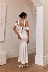 Eclipse Draped Sleeve Midi Dress Beige